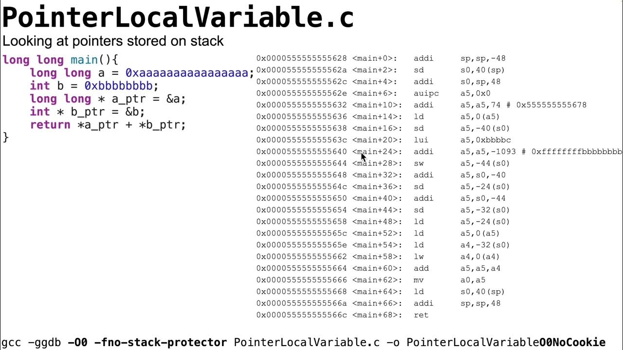 Arch1005: RISC-V Assembly 04 Local Variables 08 PointerLocalVariable.c ...