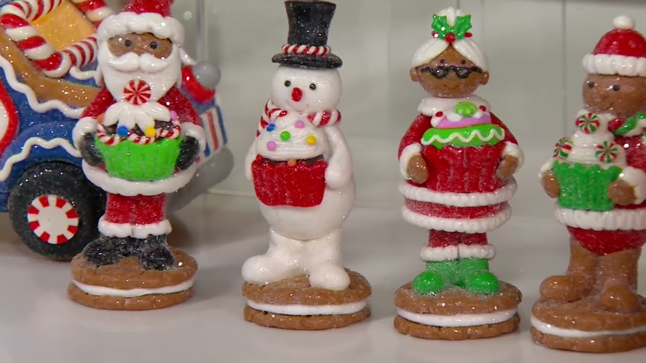 Set of 4 Holiday Figures with Sweet Treats by Valerie on QVC - YouTube