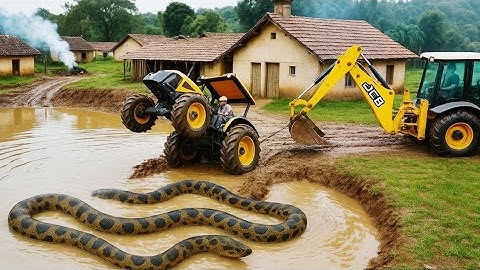 Extreme JCB Rescues Stuck Tractor from Deep Mud pulling it Out Using JCB 💥🚜😱 Real Power in Action 💪🌎