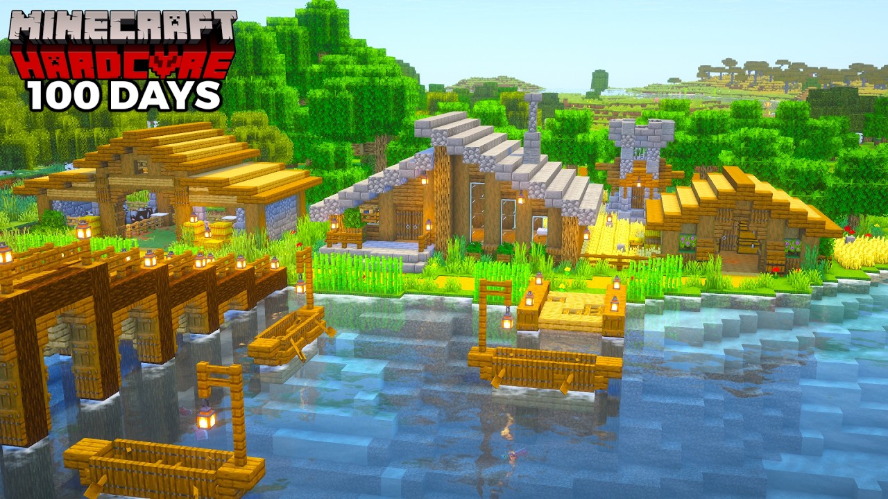 I Spent 100 Days Building A Cozy RIVER BASE in Hardcore Minecraft