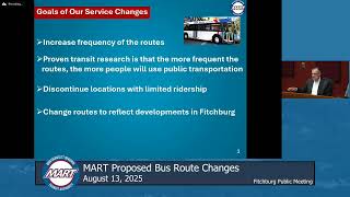 MART Proposed Bus Route Changes  - Fitchburg, MA Public Meeting 8.13.25