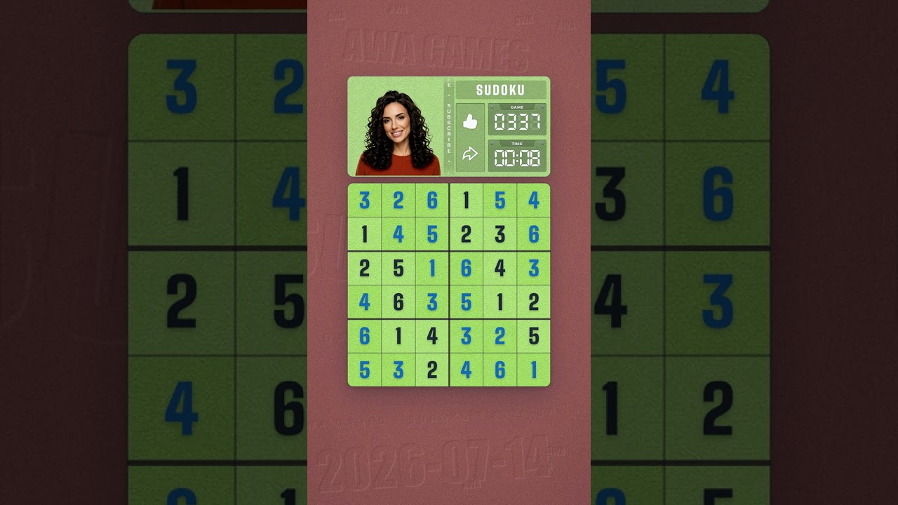 LinkedIn Mini Sudoku #337 solved board for July 14, 2026, 6x6 grid