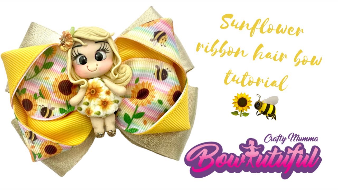 Sunflower ribbon hair bow tutorial/ how to make hair bows / laço de
