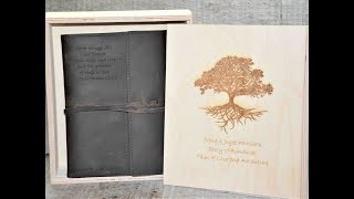 Custom Engraved Leather Journal with Engraved Wooden Gift Box.