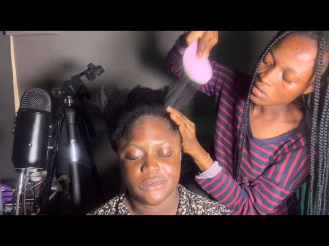 ASMR✨FAST AND RELAXING HAIR BRUSHING AND DOUBLE GUM CRACKING BY MY COUSIN.