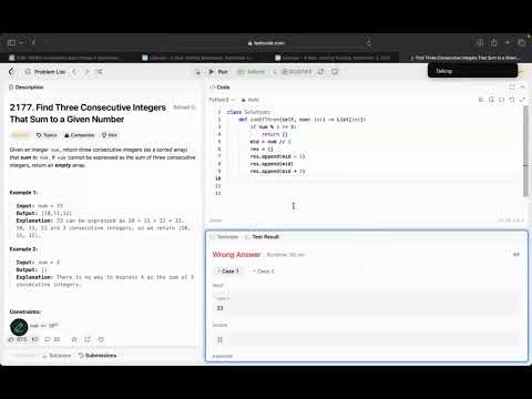 2177. Find Three Consecutive Integers That Sum to a Given Number - Using Python