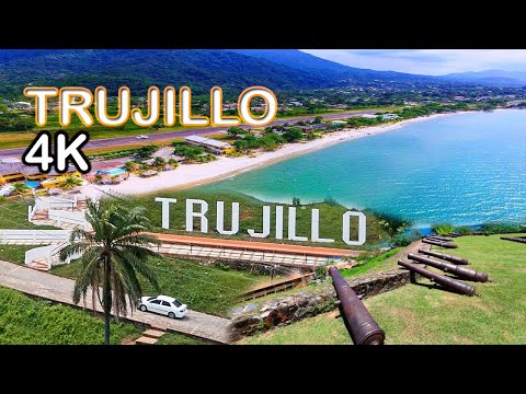 Vista Aérea de TRUJILLO COLON HONDURAS playas Fortaleza Santa Bárbara Punta Castilla Estrellas - 4K