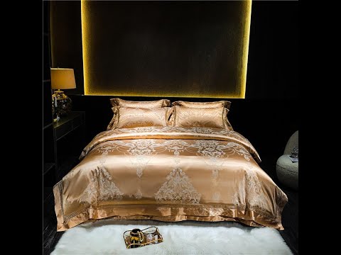 Elegant Court Style Camel Satin Silk Egyptian Cotton Duvet Cover Set With Bedspread