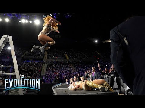 Becky Lynch's ladder leap sends Charlotte Flair through announce table: WWE Evolution 2018