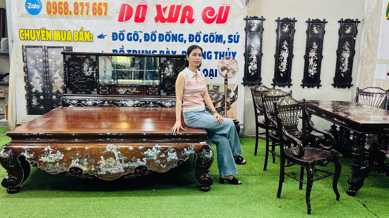 Mỹ Ngân 27/04 đồ gỗ cẩn ốc Sạp Gỗ Gõ, Tủ Trưng Bày, Bộ Bàn Ăn Ghế Rẻ Quạt, Quạt Gió Nhật