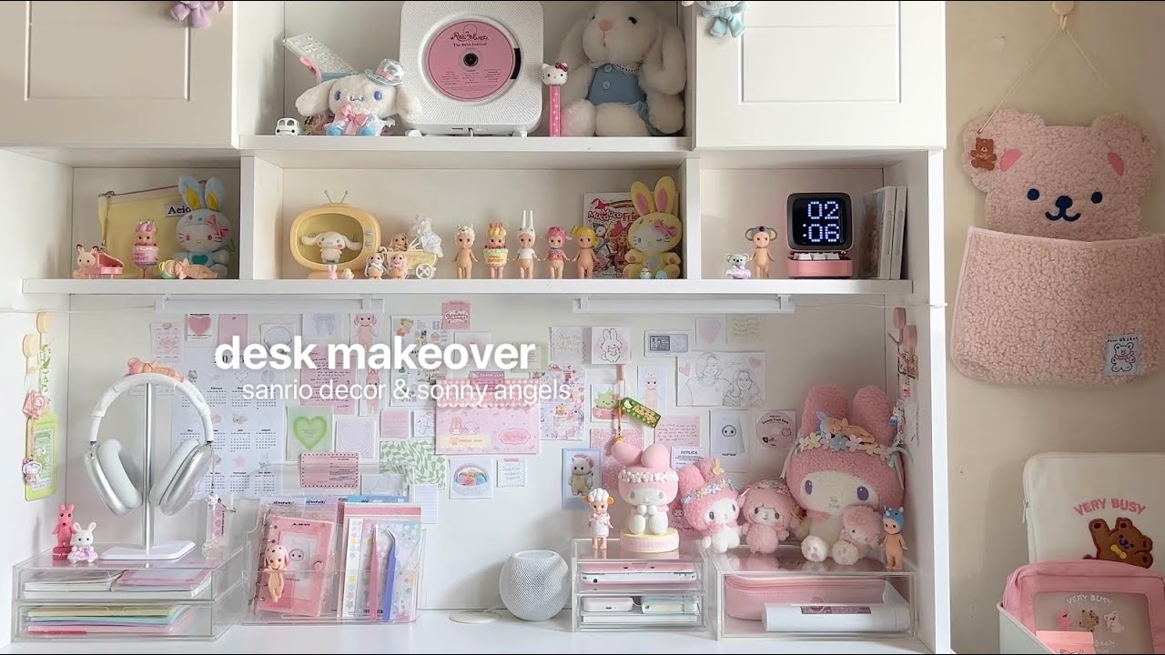 aesthetic desk makeover 👼🏻 | stationery organization, sanrio deco, sonny angels ft. moft unboxing