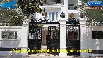 Mẫu cổng sắt cnc đẹp 2 cánh , mở tự động, Italian R40 underfloor motor