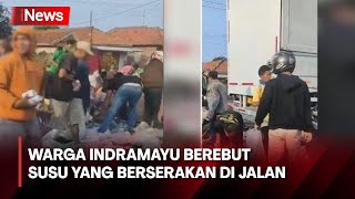 Truk Terguling di Indramayu, Warga Bawa Karung untuk Ambil Muatan Susu