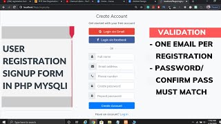 User Registration Form (Sign up) with Validation using PHP with MySQL Database in Hindi in 2020