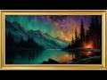 Starry Night Mountain Lake Painting | Gold Frame TV Art | Art Screensaver for TV | 8 Hours