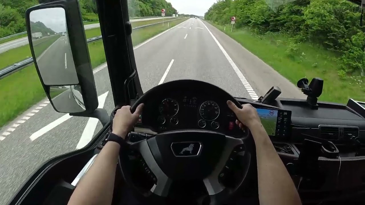 POV TRUCK DRIVER. Driving from Copenhagen Airport to Germany, Hamburg.