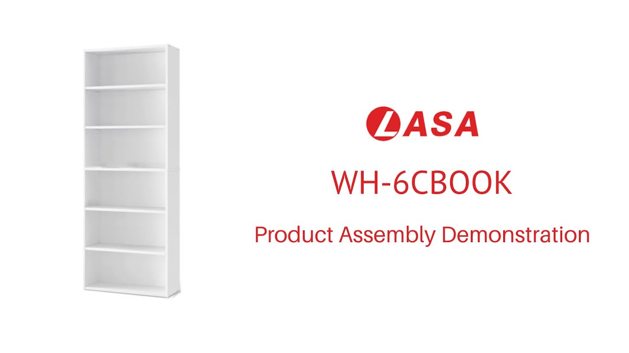 6-Shelf Bookcase – White Wooden Storage for Home