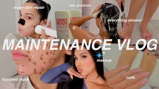 MAINTENANCE ROUTINE *extreme glow up* nails, skin care, flaxseed mask, everything shower &amp; body care