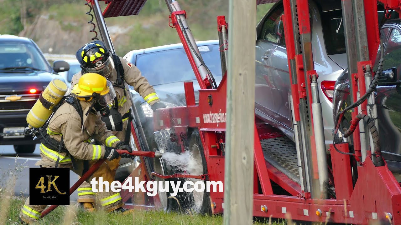 Leeds & Thousand Islands: Fire on car carrier 8-5-2015 fire department gta v