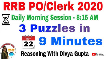 3 Puzzles in 9 Minutes with Timer l Day-22 l RRB PO/Clerk 2020 l Reasoning with DG | Bank Exam