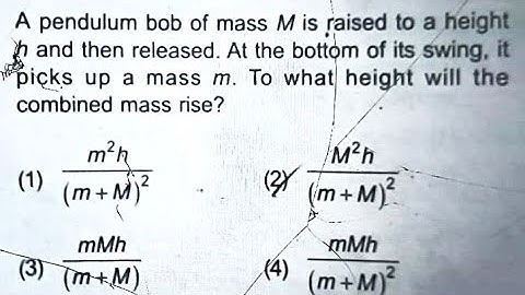 A Pendulum bob of mass M is raised to a height h and then released. At the bottom of its ...