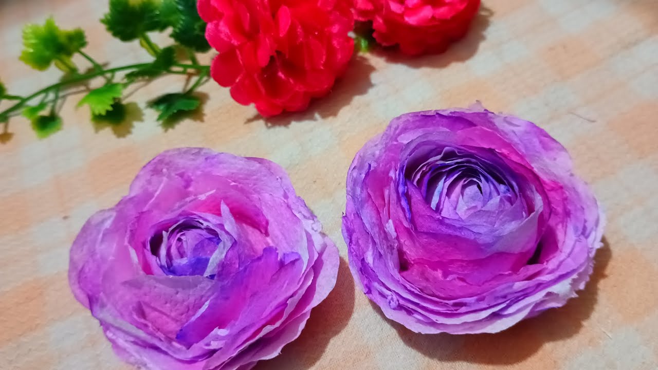 Tissue Paper Roses Simple Tissue paper rose🌷/Very easy Tissue paper rose flower /Tissue Paper ...