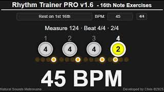16th Note Exercises 45 BPM  - Rest on 1st 16th