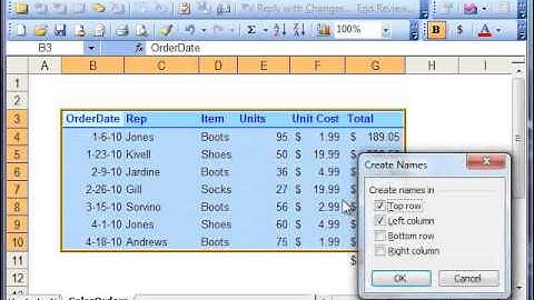Working with named ranges in Microsoft Excel