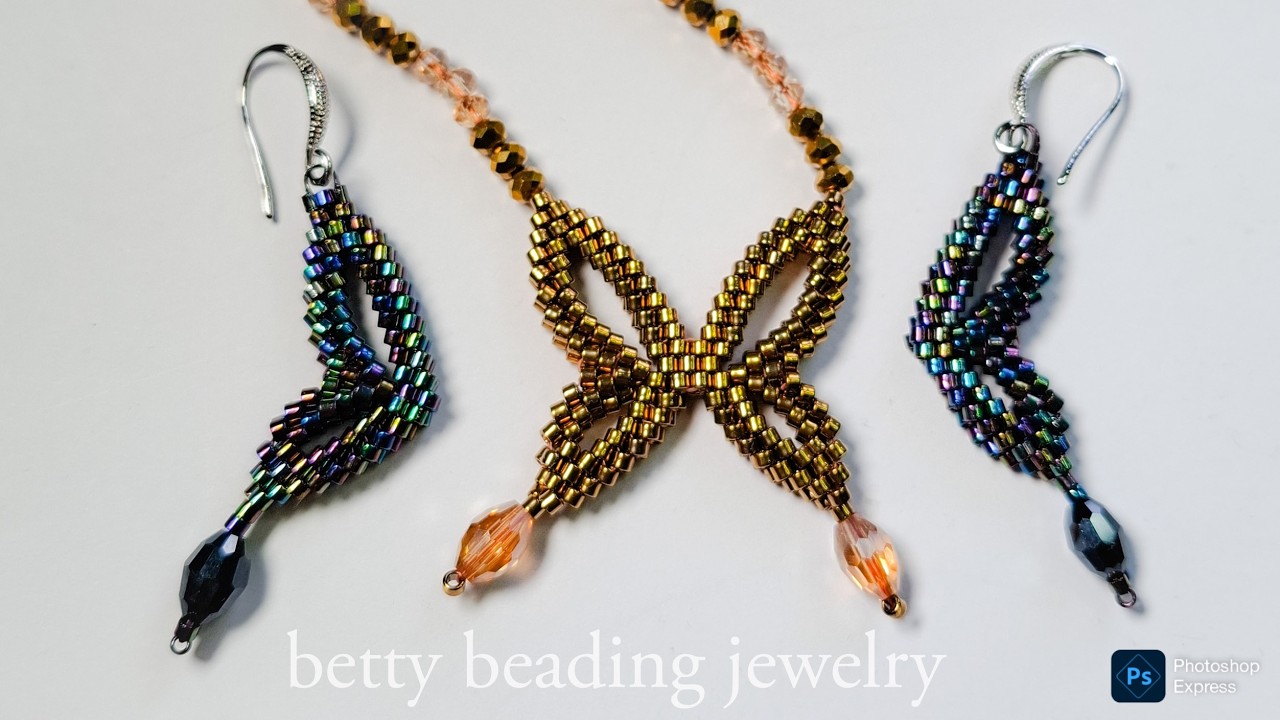 Butterfly beaded Earring and pendant (herringbone stitch)easy tuturial for beginners