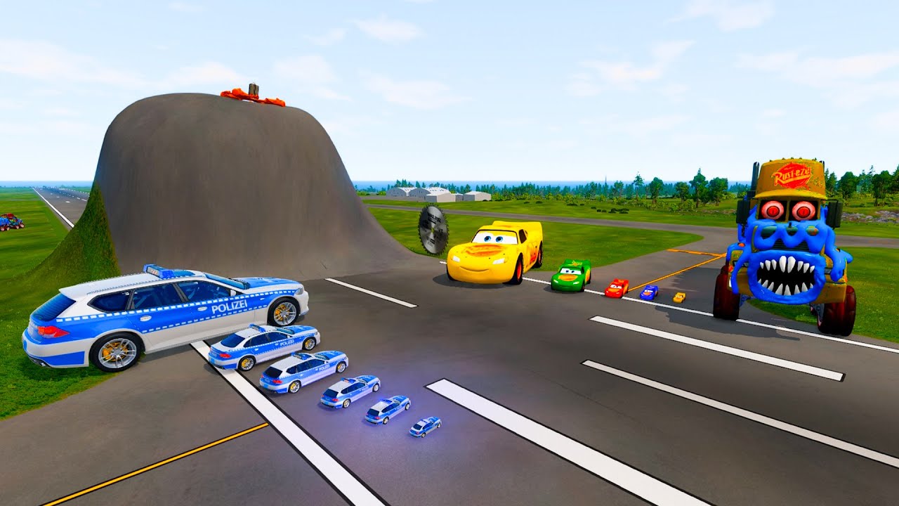 Big & Small McQueen & Police Car vs Zombie Mack, Giant Bulge & Speed ​​Bump Race – BeamNG.drive