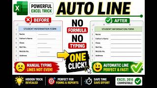 Full 25/100 Excel Trick: Automatic Underscore Line (one click) | No Formula | Automatic Code #excel Update
