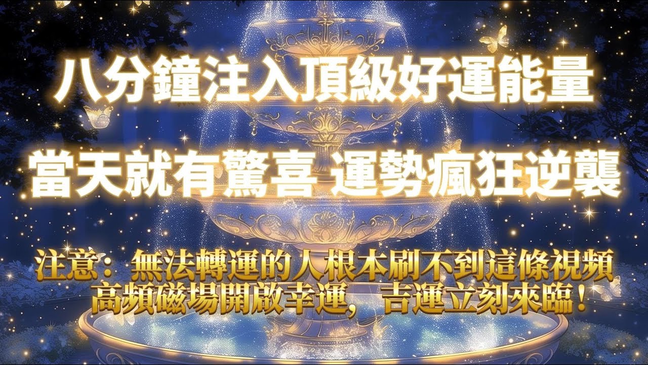 八分鐘注入頂級好運能量 當天就有驚喜 運勢瘋狂逆襲（⚠️注意：無法轉運的人根本刷不到這條視頻 ）驚喜接二連三發生｜吸引力法則，冥想音樂，能量音樂，顯化，正念冥想，能量Sub