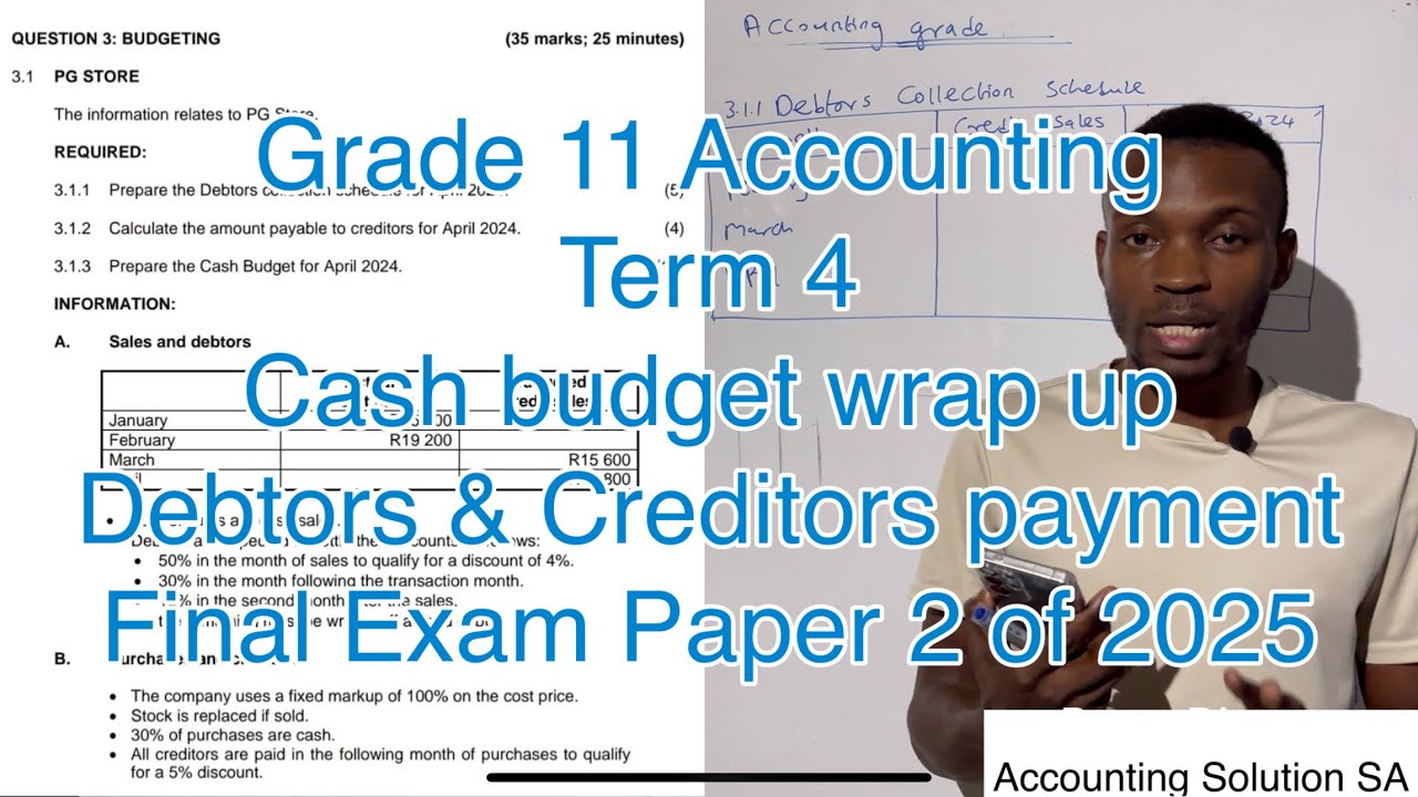 Grade 11 Accounting Term 4 Exam Paper 2 Cash Budget including Creditors ...