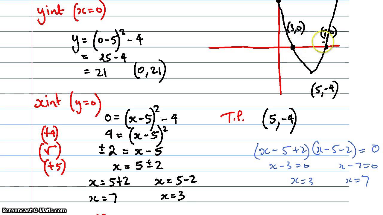 Sketching Quadratic Graphs Using The Turning Point Method Part 1 Ex 9 5 Youtube