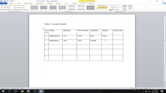 Cum sa faci un tabel in Word - YouTube