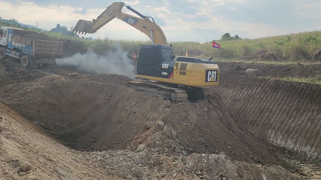 Powerful CAT Excavator Loading Dump Trucks | Construction Site 