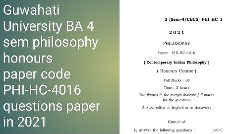 Guwahati University BA 4 sem philosophy honours paper code PHI-PH-4016 questions paper in 2021