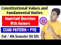 Constitutional Values and Fundamental Duties Important Questions With Answer 2nd/4th Semester SOL DU