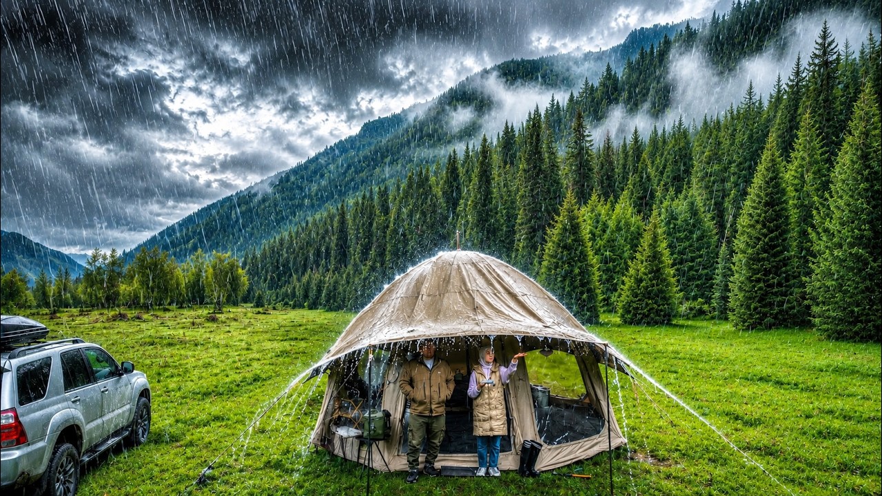 HEAVY RAIN CAMPING IN THE MOUNTAINS - YouTube