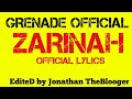 ZARINAH BY GRENADE OFFICIAL LYRICS 2020
