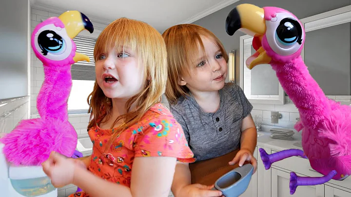 2 PiNK FLAMiNGO PETS!!  Adley and Niko Learn to fe...