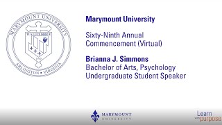 Marymount University 2020 Commencement - Undergraduate Student Speaker, Brianna Simmons
