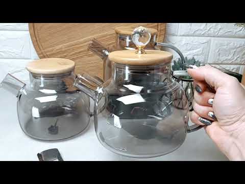 Термостійкий скляний чайник 1л Чорний перламутр Smokey Crystal, відео 1