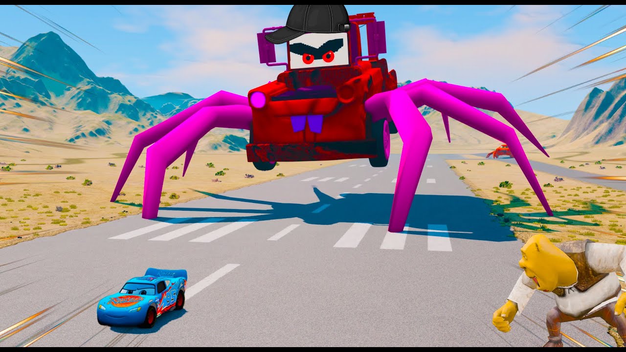 Lightning McQueen's Epic Encounter with Spider-like Eater Monster Cars | Escape | BeamNG.Drive 