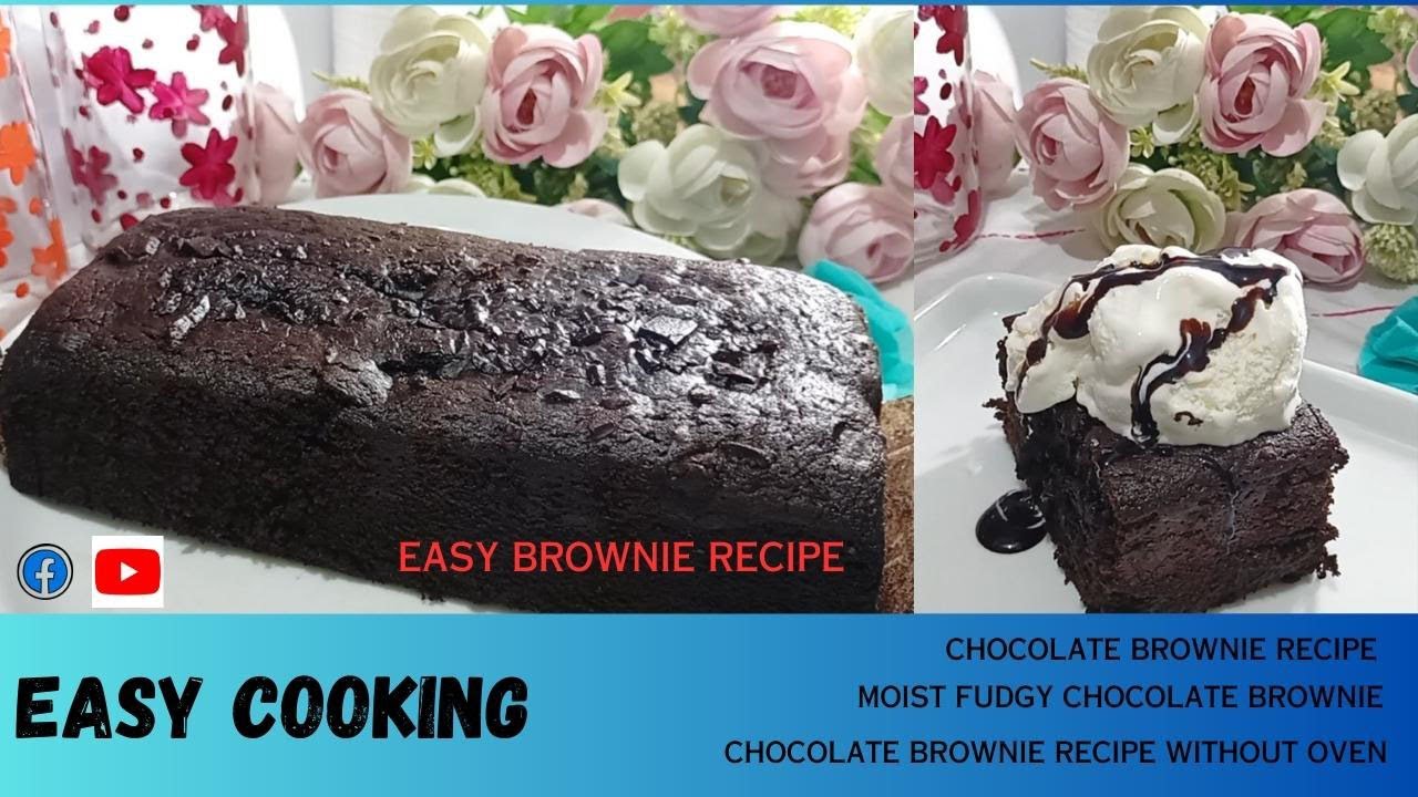 Chocolate Brownies without Oven Served with ice cream Easy brownie recipe Homemade Brownie
