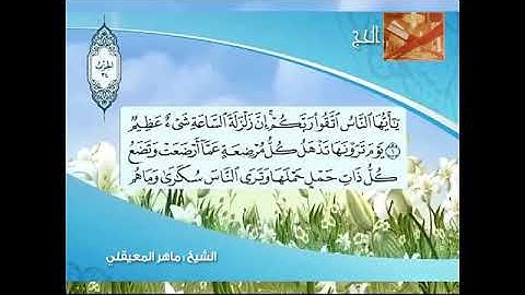 القارئ ماهر المعيقلي "تلاوة من سورة الحج""ياأيها الناس اتقو ربكم إن زلزلة الساعة شيء عظيم""