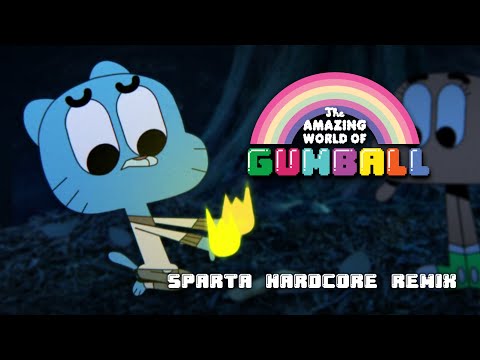 Gumball is on fire while he moves to the Sparta Hardcore Remix