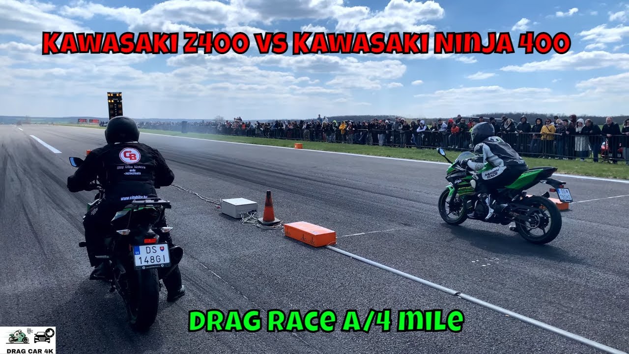 Kawasaki Z4000 vs Kawasaki Ninja 400 motorbike drag race 1/4 mile 🏍🚦 - 4K UHD