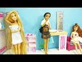 Princess Barbie Rapunzel, Jasmine, Bell ~ Morning Routine & Outing Dress