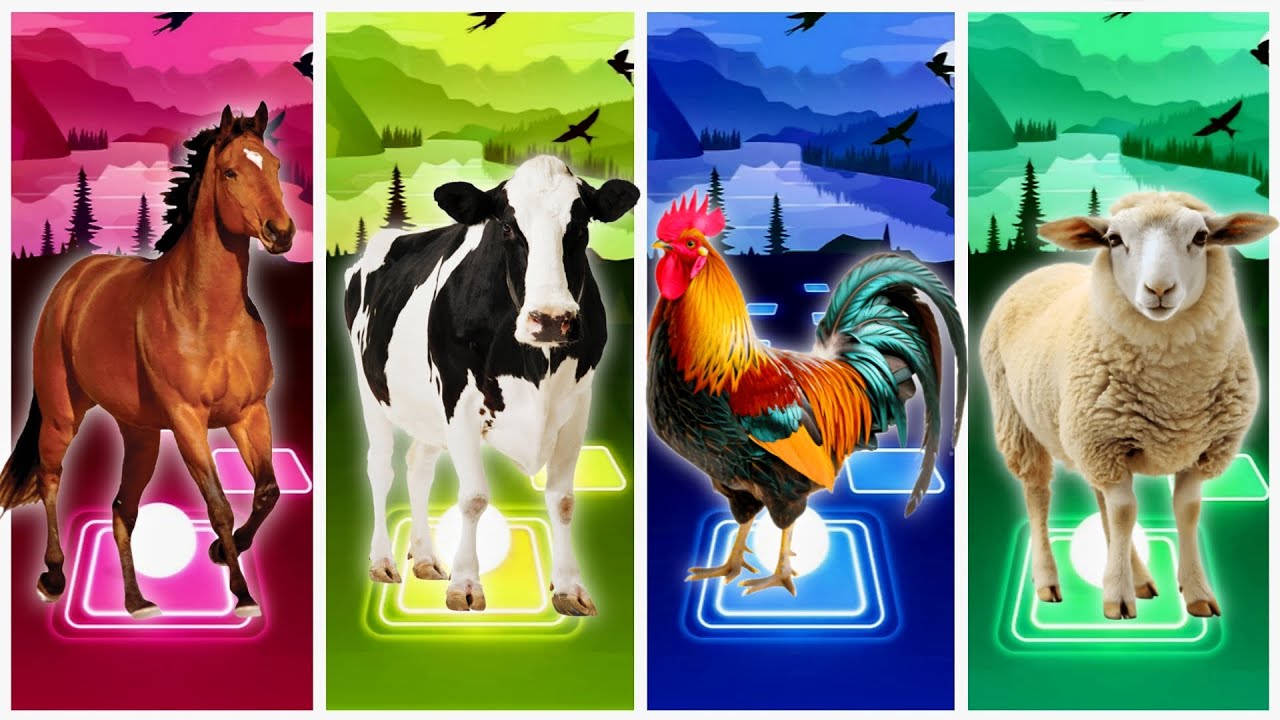 Funny Cow, Funny Sheep, Funny rooster, Funny Horse coffin dance | Tiles hop #20